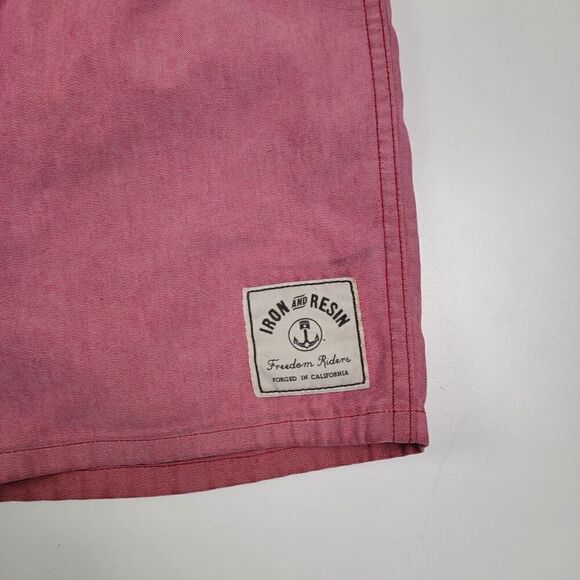 Iron And Resin Mens Sz 34 Swim Trunks Board Shorts Drawstring Red Pink Floral - Picture 2 of 8